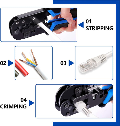 Delgada RJ45 Ethernet Crimping Tool kit,4in1 Professional Cutter Stripper Network Crimper for RJ-11,6P/RJ-12,8P/RJ-45 Crimp,with 20pcs Cat5 Cat5e ...