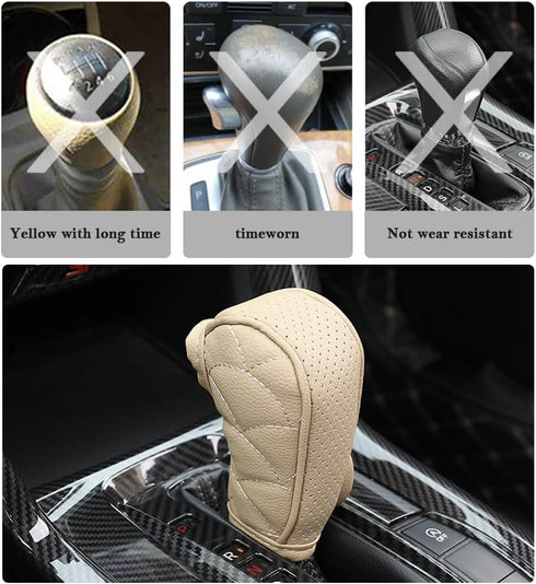 Car Gear Shift Cover,Leather Gear Shifter Cover for Protecting Stick Shift Knob,Universal Breathable Car Shifter Cover Car Interior Accessories fo...