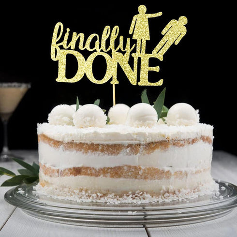 XIUHUBA Glitter Divorce Cake Topper, Finally Done, Gold Glitter, Divorce Party Decor...