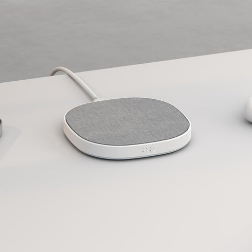 Novo Wireless Charger Pad | 15 Watt Fast Charger | Linen Style Gray Fabric | for iPhone 15/14/13/12/11 Series/Samsung S23, AirPods & More...