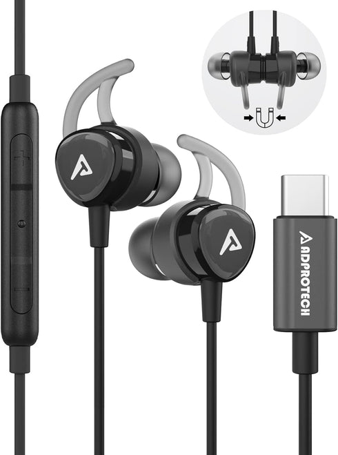 USB C Headphones, Type C Earbuds Magnetic Wired Earphones with Microphone and Volume Control Compatible with Google Pixel Xiaomi Samsung Oneplus S...