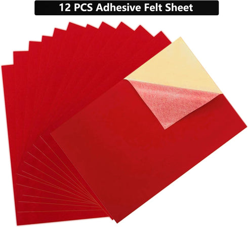 12 Pieces Red Velvet Fabric Adhesive Sheets,Self Adhesive Felt Sheets for Jewelry Boxes,Drawers Liner,DIY Craft Project Making,Coasters Protection...