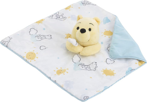 Disney Winnie The Pooh White, Yellow, and Aqua Cloud and Sun Lovey Security Blanket...