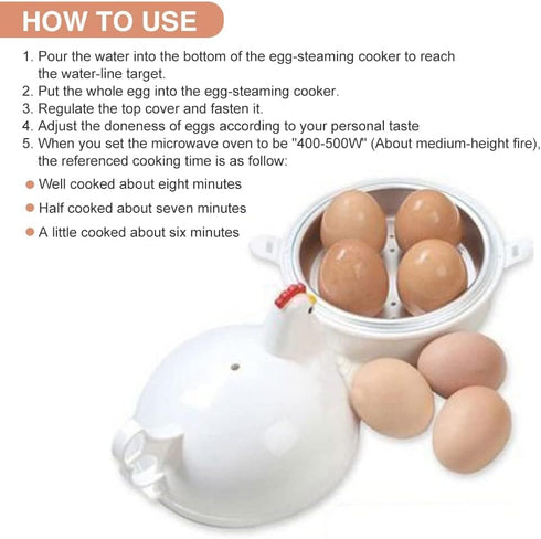 4 Eggs Boiler Steamer, Chicken Shape Microwave Egg Poacher, Rapid Egg Cooker for Hard, Soft & Poached Eggs, Mini Egg Maker, Easy Clean...