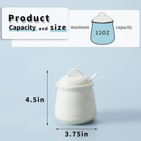 HAOTOP Porcelain Sugar Bowl, Ceramic Salt Bowl with Spoon and Lid for Home and Kitchen, 12 Ounces (Beige)...