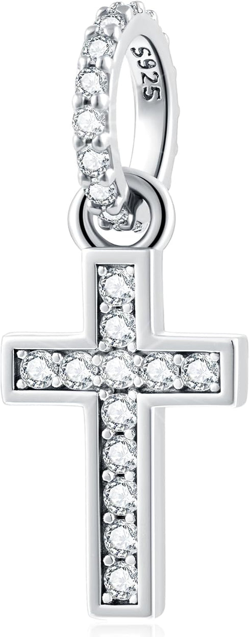 Sparkling Latin Cross Pendant Charms fits European Necklace Bracelet, 925 Sterling Silver Christian/Religious Beads, Gifts for Christmas/Easter/Mo...