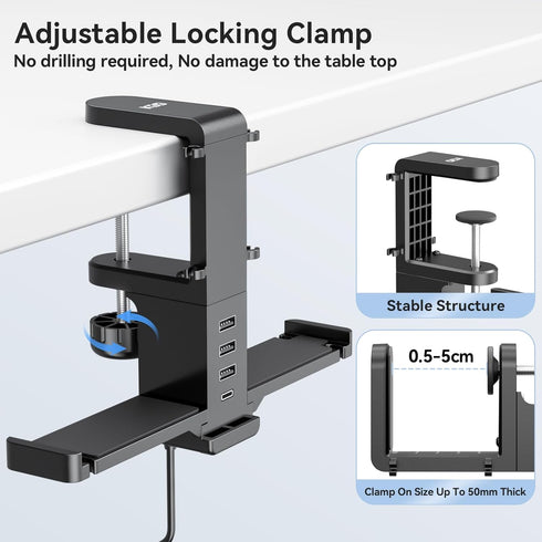 KDD Headphone Hanger with USB Charger - Dual Headset Stand with Removable Hooks - Under Desk Charging Station with 3USB & 1 Type C - iWatch Stand ...