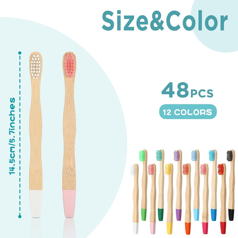 48 Pcs 5.7 Inch Kids Bamboo Toothbrushes Soft Bristle Toothbrush Individually Wrapped Toddler Toothbrush Manual Tooth Brushes for Kids Adults Home...
