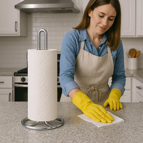 Creative Home Heavy Duty Metal Paper Towel Holder | Standing Roll Dispenser for Kitchen, Dining Countertops, Bathroom, Stable Base, 4.8" Diam × 11...
