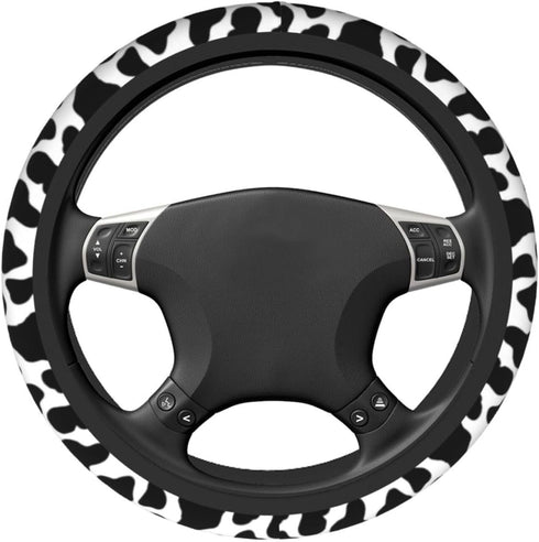 Black and White Cow Print Steering Wheel Cover Anti-Slip and Practical 14.5-15 Inch Universal Car Steering Wheel Cover with 2 Pieces Car Coasters ...