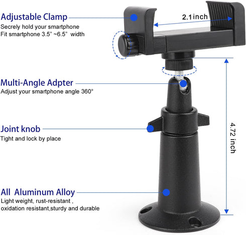 iTODOS Wall Mount Phone Holder Bracket with 360°Adjustable Mount for iPhone/Nexus/LG Smart Phones and GPS Navigator,Compatible with 3.5~6.5inch Wi...