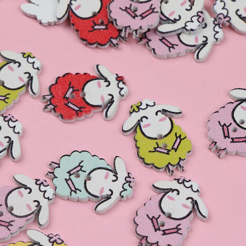 100Pcs Cute Sheep Shape Wooden Buttons in Bulk for DIY Crafts Sewing Knitting Card Making Mix Color...