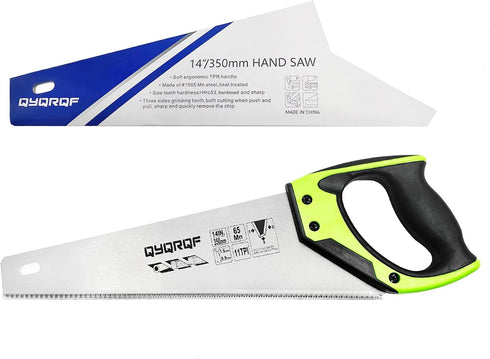 14 in. Pro Hand Saw, 11 TPI Fine-Cut Soft-Grip Hardpoint Handsaw Perfect for Sawing, Trimming, Gardening, Cutting Wood, Drywall, Plastic Pipes, Sh...