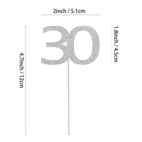 Sumerk 24PCS 30 Cupcake toppers Silver Glitter 30th Birthday Cupcake Picks Anniversary Party Decorations...