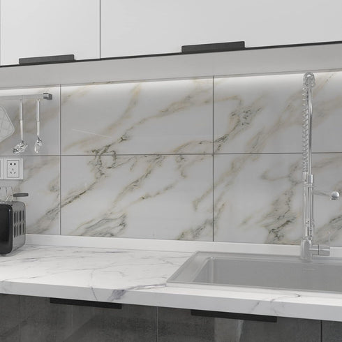 White Marble Peel and Stick Wallpaper Granite Countertop Contact Paper 16"×118", White with Green Textured Self Adhesive Waterproof Glossy Removab...