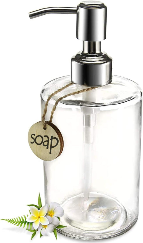 JASAI 16OZ Cylinder Glass Soap Dispenser with Rust Proof Stainless Steel Pump, Refillable Bathroom Soap Dispenser for Hand Soap, Dish Soap, Liquid...