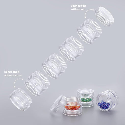 Hipiwe 8 Sets 5 Layers Clear Plastic Round Storage Jars Jewelry Bead Storage Containers Small Travel Sample Jar Pots for Sewing Sewing Pills Nail ...