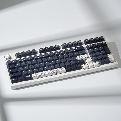 4pcs Keycaps, White Topographic Keycaps PBT Keycap Cherry Profile Dye-Sublimation Space Bar 6.25U ESC Enter Custom Keycap Set for Mechanical Keybo...