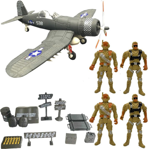 Military Attack Combat Helicopter Play Set with Accessories,WWII Pirate Fighter Jet,Boys Military Toys with Elite Force Army Ranger Action Figures...