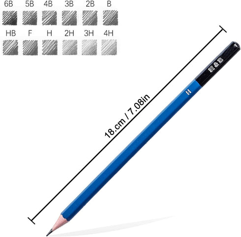 H & B 12 PCS Pencil Drawing Kit, H-4H, F, HB, B-6B Graphite and Charcoal Sketch Pencil Set for Beginners, Professional Artists...