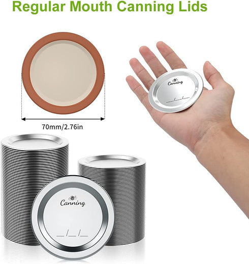 200pcs Regular Mouth Canning Lids, 70mm Mason Jar Lids for Canning, Reusable Leak Proof Split-type Gold Lids, Food Grade Material (70mm, Silver)...