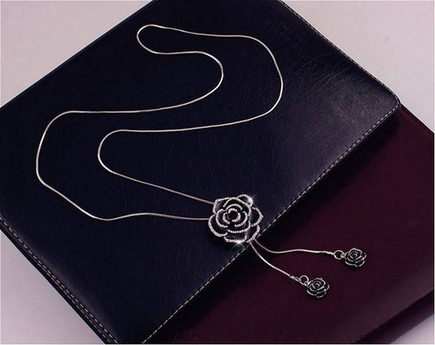 Cathercing Rhinestone Black Rose Pendant Long Necklace for Women Sweater Chain Statement Necklace Choker Adjustable Elegant Jewelry Crystal Access...