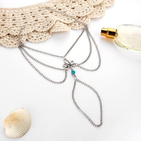 2 Pcs Bohemian Layered Anklet with Toe Ring Silver Turquoise Barefoot Sandals Summer Beach Wedding Foot Accessories Boho Toe Link Ankle Bracelet f...
