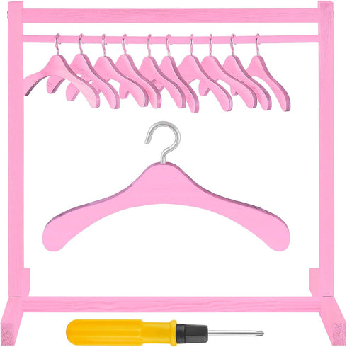 11 Pcs Doll Garment Rack with Wooden Dolls Clothes Hanger 11.8 Inches Doll Closet Mini Doll Clothes Hangers Doll Wardrobe Furniture Accessories fo...