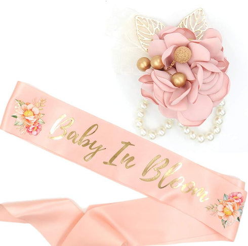 Baby in Bloom Sash & Wrist Corsage Kit - Blush Peach Baby Shower Sash Baby Shower Favors New Mom Gifts...