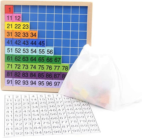 Wooden Math Learning Board Toy, Montessori 1-100 Consecutive Numbers Wooden Hundred Digital Board, Educational Game for Kids with Storage Bag...