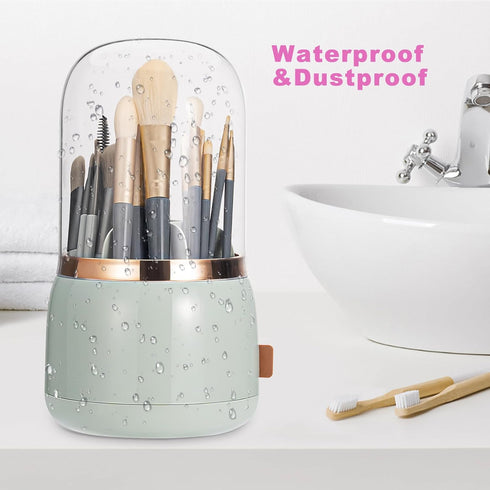 Makeup Brush Holder Organizer with Lid,360 Degree Rotatable Dustproof Makeup Brushes Organizer,Suitable for Bathroom Vanity Desktop Lipstick (ligh...