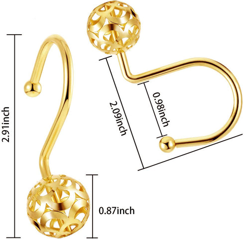Chictie Gold Shower Curtain Hooks Rings,Set of 12 Brass Decorative Bling Metal Rustproof Shower Hangers Rings for Bathroom Curtains Rods Hollow Ba...