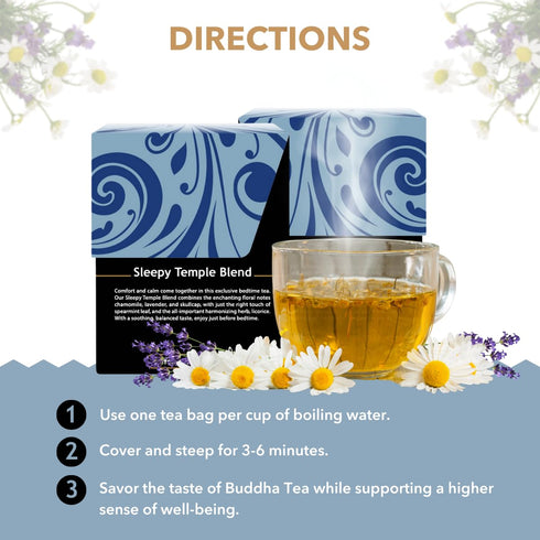 Buddha Teas - Sleepy Temple Blend - Organic Herbal Tea - For Health & Wellbeing - Blend of Herbs & Flowers - Clean Ingredients - Caffeine Free - O...