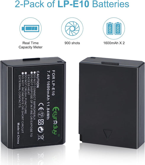 2-Pack of LP-E10 Batteries for Canon EOS Rebel T7 T6 T5 T3, Kiss X50 X70, EOS 1100D 1200D 1300D 2000D Digital Camera...