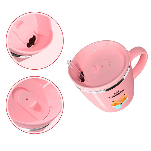 Baby Kids Toddler Sippy Cup Mug for Milk, Coffee, Stainless Steel Trainer Straw Cup with Lid, Fox, 7oz/Pink...