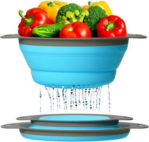 Ultimate Kitchen Strainers Set of 2 - Collapsible Silicone Colanders For Easy Storage by Comfify - Use with Pasta & Veggies or as a Fruit or Berry...
