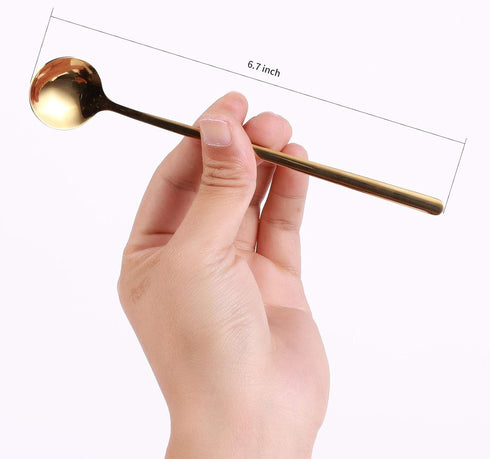 4 PCS 6.7 Inches Coffee/ Tea Spoons Long Handle, Gold, Ice Tea, Espresso Stainless Steel Long Spoons for Stirring...