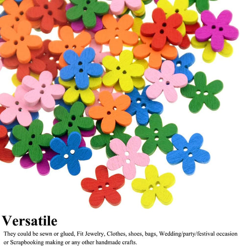 AKOAK 100Pcs/set 15mm Wooden Mixed Color Two-Eye Flower Button Children's Clothing Button, Dress Shirt Decorative Button, DIY Craft Sewing Button...