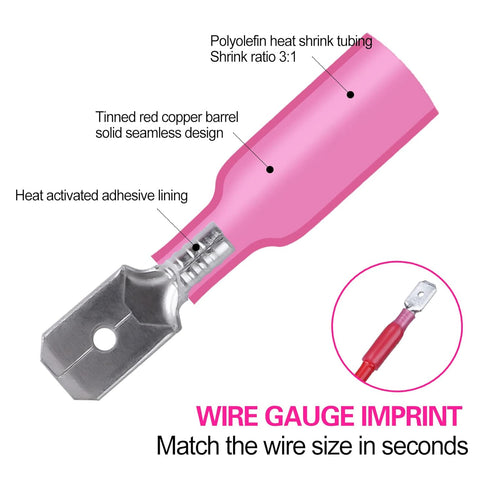 100 PCS 22-16 AWG Waterproof Heat Shrink Quick Disconnect Connectors, Crimp Electrical Wire Male Spade Connectors Insulated Disconnect for Marine ...
