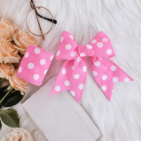 TONIFUL 2.5 Inch Wired Edge Ribbon, Baby Pink Polka Dots Burlap Ribbon, Summer Spring Wired Ribbon, for Gift Wrapping, Wreath Bows Making, Crafts ...