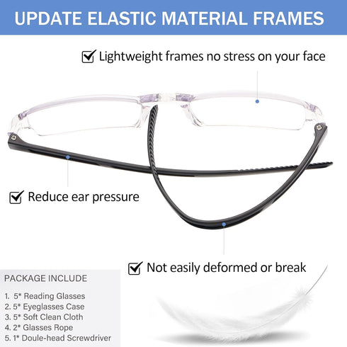 AQWANO 5Pack Rimless Reading Glasses Computer Blue Light Blocking Clear Frame Readers Anti Glare Filter Lightweight for Women Men,1.0...
