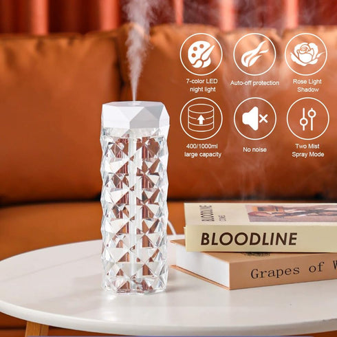 USB Desktop Crystal Humidifier 400ml with 7 Colors LED Night Light, No Noise Suitable for Home, Office, Desk, Bedroom and Babies Room and No Batte...