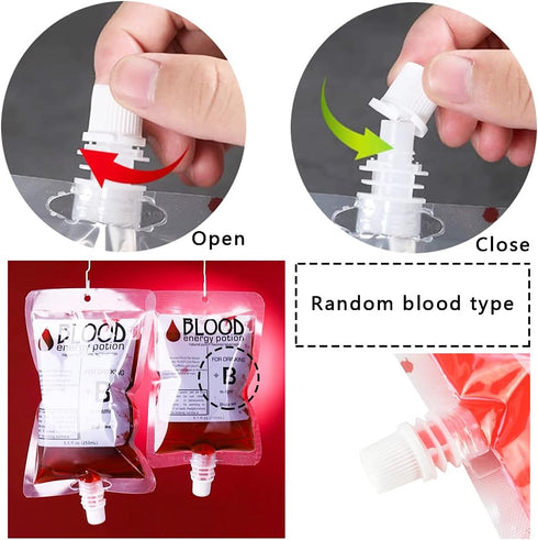 20 Pack Blood Bags for Drinks, 8.5oz Anti-Leak With Cap, Reusable Food Grade, Decoration Cups for Halloween and Christmas...