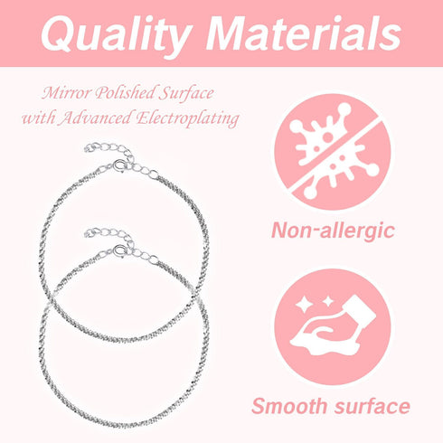 Foot Bracelets Beach Diamond Anklets for Women Bling Silver Layered Foot Bracelets 925 Sterling Silver Rhinestone Anklets Adjustable Waterproof Ch...