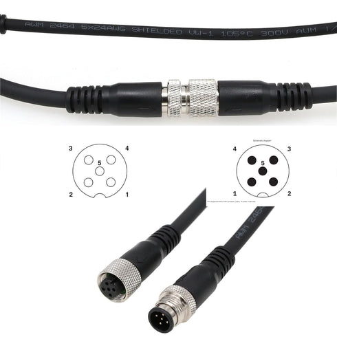 Actuator Sensor Signal Shielded Cable M12 A Code 5 Pin Male to 5 Pin Female for Industrial Controls Automation Device Network DeviceNet CANopen IO...