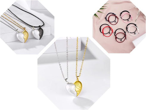 Stainless Steel His and Her Heart Lock Key Matching Puzzle Couples Pendant Necklace...