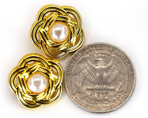 20 pcs Faux Pearl Core Golden Electroplated Openwork Metal Weaving Flower Sewing Shank Buttons - 20mm - 13/16"...