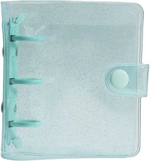 Blue Glitter Soft PVC Mini Binder Cover Refillable Notebook Binders 3 Ring Planner Shell Protectors with Snap Button Closure for Loose Leaf File F...