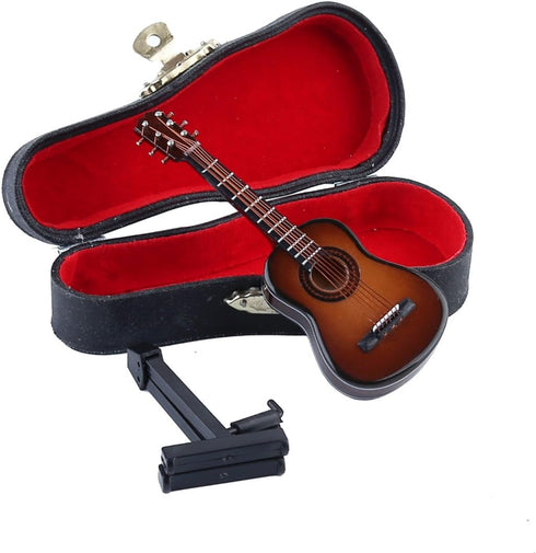Dselvgvu Wooden Miniature Guitar with Stand and Case Mini Musical Instrument Replica Collectible Miniature Dollhouse Model Home Decoration (Classi...