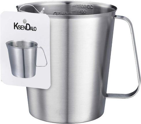 KSENDALO 48oz/6Cup SUS304 Stainless Steel Measuring Cup - Precision Engraved Markings for Liquid, Coffee, Milk & Espresso - 1.5Liter Kitchen Mixin...